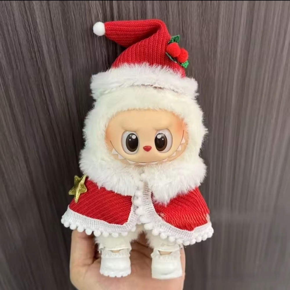 Christmas Hat and Cloak Clothing Outfit For Labubu, Doll Is Not Included